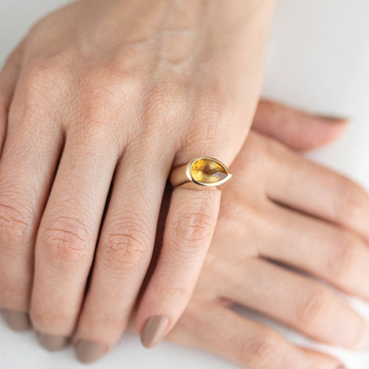 CLCE AN CIT GOTA AG - Anel Espelho Mini com Citrino - pronta entrega - Ateliê Camila Lovisaro